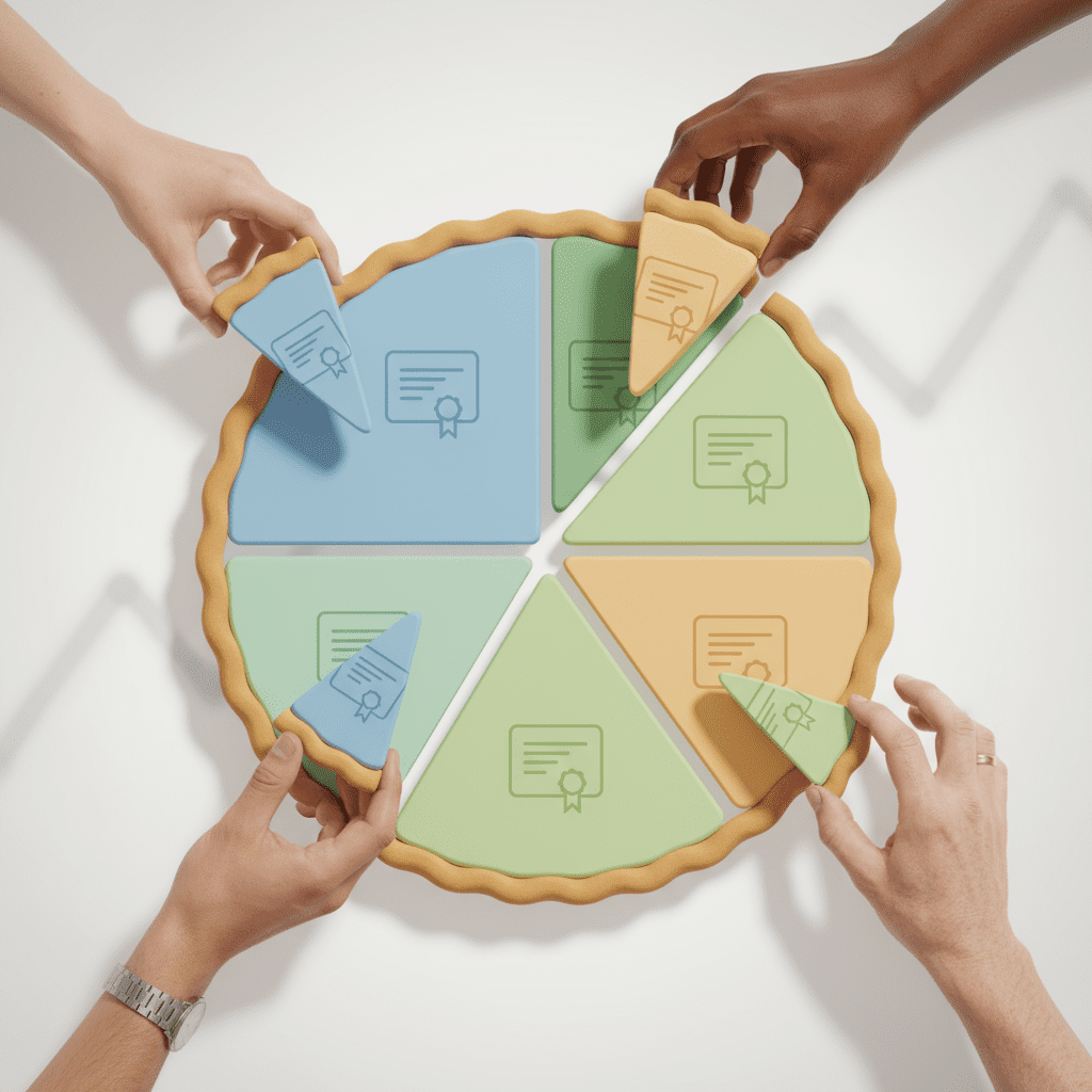 Ações como fatias de uma empresa.