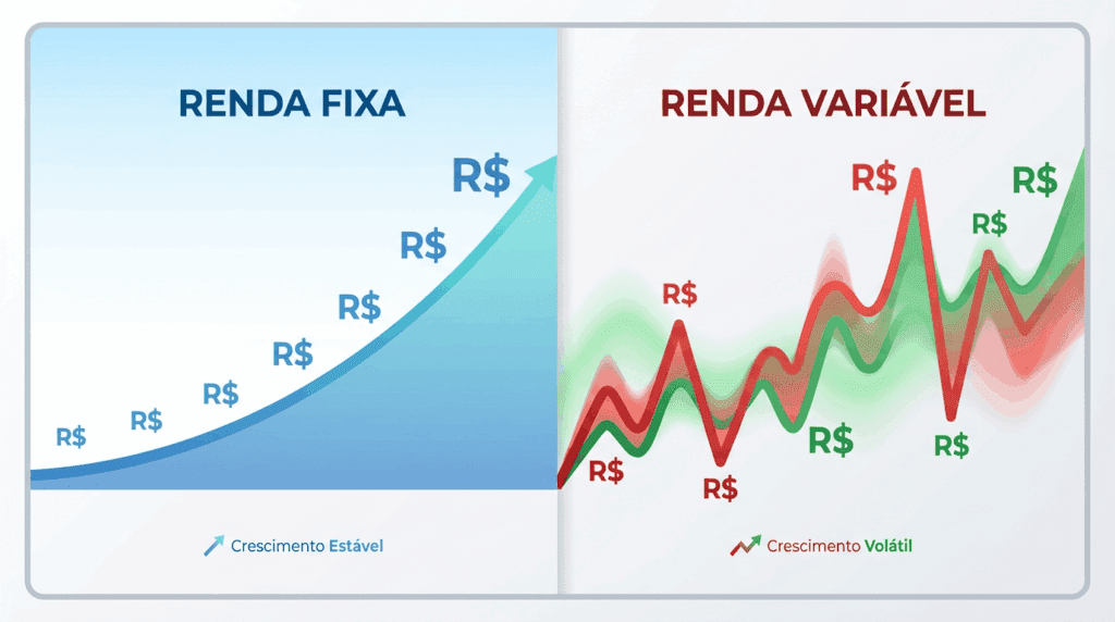 comparação entre renda fixa e renda variável para juntar 100 mil reai