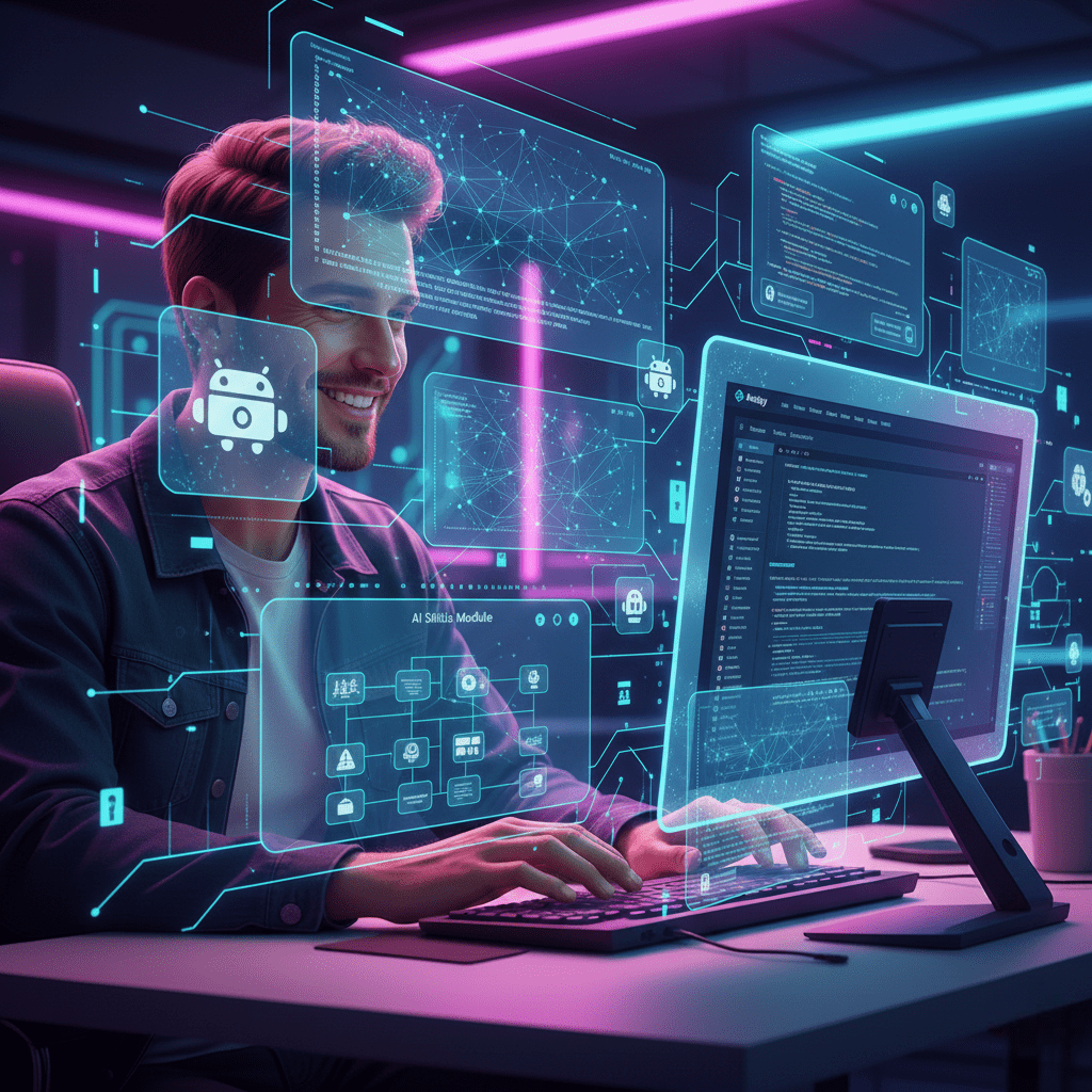 desenvolvedor trabalhando com agentes d IA e skills